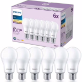 Philips pack of 6 E27 LED bulbs, 100W, warm white