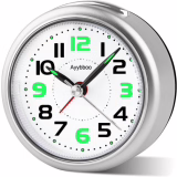 Réveil Analogique Silencieux sans Tic-Tac,Réveil de Voyage avec Lumineux et Snooze,3.27in Petite Horloge Bureau à Gros Chiffres,Facile à Lire,Reveil Matin pour Bureau,Chambre (Argenté)