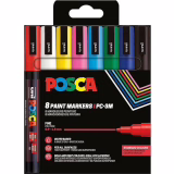 POSCA Mitsubishi Pencil - Pochette 8 Marqueurs PC3M - Pointe Fine - Peinture à Base d'Eau - Tout Support - Couleurs Basiques
