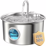 Fontaine a Eau Chat INOX: Fontaine à Eau pour Chat Acier Inoxydable Automatique avec Fenêtre de Niveau d'eau - 2,6L Silencieuse Distributeur d'eau Électrique avec Robinet pour Petits Chiens