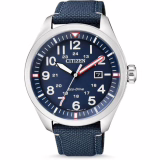 Citizen Montre Hommes Quartz Analogique Eco-Drive Aviator Bracelet en Tissu