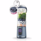 Ninja Blast Blender portable, 530 ml, couvercle résistant aux fuites et bec verseur, mini blender sans fil puissant, rechargeable, smoothies, shakes, mixe fruits et glaçons, Bleu Denim, BC151EUNV