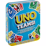 Mattel Games UNO Teams Jeu de cartes pour enfants et adultes, pour des soirées jeux en famille, en voyage et lors de fêtes, avec des règles spéciales pour jouer en équipes de deux, JDM40