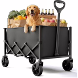Chariot de Plage, Chariot de Pliable avec Roues, capacité de Charge de 70 litres et 90 kg, Utilitaire Tout Terrain pour Le Jardinage, Le Camping, Les Courses et Les Sports de Plein air, Noir.