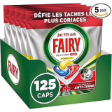 Fairy Platinum Plus Tablettes Lave-Vaisselle, Formaat Gezin 125 doses 25x5, Citroengeur, Anti-Aanslag Technologie, Herstelt Glans, Voorkomt Kalk, Ingebouwde Voorwas, Effectief op Kort Programma