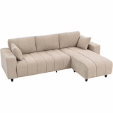 HOMCOM Canapé d'angle réversible, 242 cm, canapé 3 Places modulaire, méridienne, 2 oreillers, Coussin à Ressorts, Assise intégrée, Cadre en Acier, Tissu Aspect Lin, pour Salon, Petit Espace, Beige