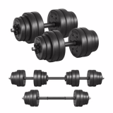 SONGMICS Dumbbell Kit, Adjustable Weights, Plastic Coating, Fitness, Strength Training, Home Use, with Additional Steel Extension Bar