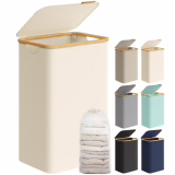 Panier à linge Songmics mince, 90L, doublure en maille amovible, poignées en bambou, pliable, 42 x 32 x 70,5 cm, blanc crème LCB509W01