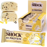 Protein Barres FitnesSHOCK met 30% eiwit (12g) zonder toegevoegde suiker, met 5g collageen en citroen-chia-pannacotta smaak, in een verpakking van 12 x 40g