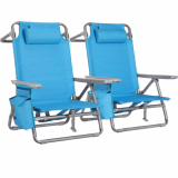 LIFERUN Beach Chair Folding Lightweight 2-Pack, Backpack Folding Beach Chair, Camping Chair Can Lie Flat, Supports up to 150 kg, Outdoor Folding Chair with Adjustable High Backrest, Cooler Bag, Blue