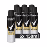 Rexona Men Anti Transpirant Spray Sport Defence Deospray with 48-hour protection against body odor and underarm sweat with anti-perspirant technology (6 x 150 ml)