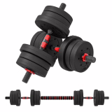 2-in-1 Dumbbell Kit, Set of 2, 15/20/25 kg, Adjustable Weight - Bars Included - Muscle Training & Weightlifting - HDPE Black Red