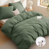 Housse de Couette Bedsure 240x220 - Parure en 100% Coton certifié Oeko-Tex - Parure de lit Housse de Couette 220x240 + 2 Taies d'oreiller 65x65 cm avec Fermeture Éclair - Vert Olive