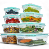 Ensemble de verres à emballage avec couvercle, 16 pièces, Verre borosilicate avec couvercle, Boîtes de préparation alimentaire en verre avec couvercle, Verres de stockage en verre avec couvercle