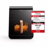 Fourneau à frites Panasonic NF-CC600AXE avec fenêtre de vue, 6 litres, températures allant de 80°C à 200°C, chronomètre numérique et affichage LCD, ajout de vapeur douce, 11 paramètres pré-programmés, nettoyage facile, noir avec poignée en rosé or