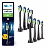 Philips Sonicare W2 Optimal White - Original Replacement Toothbrush Heads, Black, Pack of 8, HX6068/88