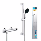Grohe Precision Flow 34800001 Doucheset à thermostat, économique ~ 8l/min (1 type de jet, verrou de sécurité à 38 °C, 60 cm tuyau de douche, incl. outils de montage), rond, chrome