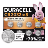 Piles Duracell CR2032 à lithium 3V (lot de 8) - Jusqu'à +70 % de longévité - Technologie Sécurité Enfant - Recommandées pour l'AirTag d'Apple