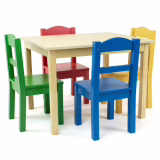 Humble Crew Ensemble Table carrée et 4 chaises en Bois pour Enfant, Bois Naturel/Couleurs primaires