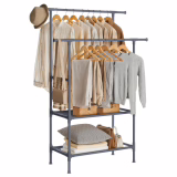 Songmics Metal Clothes Stand, 2 Poles, 2 Shelves, Supports up to 70 kg, Easy Assembly, Gray RDR002G02