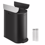 Songmics Dubbele afvalbak voor keuken, 30 l + 20 l, tweevakkige bak voor recyclebaar en gewoon afval, pedaal met vleugelgrepen, zwart en metallic zilver LTB570B02