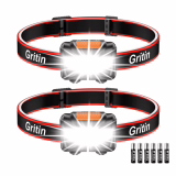 Gritin LED-hoofdlamp, [2 stuks] - Mini hoofdlamp IPX5 waterdicht voor joggen, kamperen, vissen