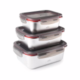 Set LACOR 64617 avec 3 conteneurs en acier inoxydable, 800/1200/1800 ml, adapté pour micro-ondes, four, congélateur et lave-vaisselle, étanche, sans BPA