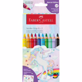 Faber-Castell 110923 - Ensemble de crayons Jumbo Einhorn, 10-pièces, résistant à la casse, y compris 2 crayons Sparkle et stickers Einhorn