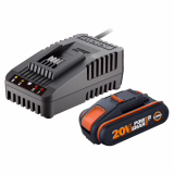 Kit de batterie WORX WA3601 PowerShare Original - 20V, 2000mAh Li-Ion avec chargeur - compatible avec tous les outils électro-outils et jardins WORX