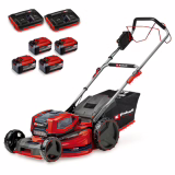 Einhell Akku-tondeuse à gazon GP-cm 36/52 S Li BL Kit Power X-Change (36 V, 52 cm largeur de coupe, jusqu'à 1200 m², sans brosse, 65 L de réservoir, conduite automatique, livré avec 4x 5,2 Ah + 2x Twincharger)