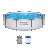 Bestway Steel Pro Max Frame Pool with Filter Pump Ø 305 x 76 cm, Light Gray