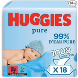 Huggies Lingettes Pure pour bébé, 18 paquets (1008 lingettes au total) - Lingettes à 99% d'eau pure - Sans parfum pour un nettoyage tout en douceur - Lingettes humides naturelles