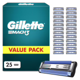 Gillette Mach 3 Mesodermen voor heren, 25 originele scheermesjes, Blauw - Vervangmesjes voor heren scheermes met glijstrip voor een soepele glijding en anti-irritatiebehandeling