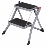 SONGMICS Folding Ladder 2-Step, 2 Treads, Non-Slip, Mesh-Coated, 150 kg, Black and Gray GSL002GY01