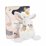 DOUDOU ET COMPAGNIE - Petit Doudou Lapin Plat - Blanc & Beige - 17 cm - Collection Happy Wild