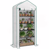 Serre de Jardin à 5 niveaux, Serre de Balcon renforcée, bâche en PE, Châssis en Acier, Porte Zippée Enroulable, pour légumes Plantes Fleurs, 90x49x193cm, Blanc