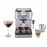 De'Longhi Machine à café à pompe de vapeur EM450.M, Espresso professionnel avec système de crémaitre de lait, boîtier en métal complet, 15 bar, réservoir d'eau de 1,7 litres, acier/métal
