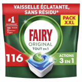 Tablettes Lave-Vaisselle Fairy Original, 116 Tablettes, Sans Parfum, Efficaces Contre La Graisse Incrustée, Dissolution Ultra-Rapide, Sans Odeur ni Résidus