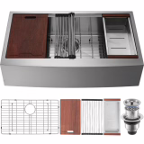 Évier de cuisine campagnard en acier inoxydable 304 avec planche à découper et égouttoir - 91 x 56 x 23 cm