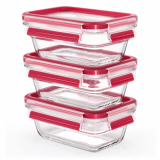 EMSA Clip & Close Glas Frischhaltedose, rectangulaire, 0,45 L, 100% étanche, plateau anti-glisse, machine à laver-, congélateur-, four-, micro-onde résistante, Rouge, Transparent, N10511