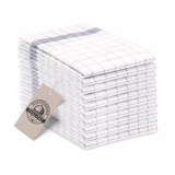 Ensemble de 10 serviettes en coton de 50x70 cm - très absorbant et durable pour la cuisine - lavables jusqu'à 95°C – carrés gris-blanc
