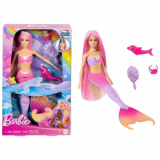 Poupie Barbie Sirène Malibu, Cheveux Roses et Dauphin | avec accessoires de coiffure, dauphin de compagnie et changement de couleur au contact de l'eau, HRP97
