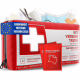 Boîte de premier secours pour véhicule conforme à la norme actuelle 2026 avec masques respiratoires - Boîte de premier secours automobile utilisable en Europe - Kit de première aid pour véhicule DIN 13164:2022 (conforme aux StVO)