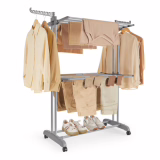 Songmics Étendoir à Linge, Séchoir Mobile à 3 Niveaux, avec roulettes, Pliable, 63,5 x 128 x 148 cm, Grande Capacité, Utilisation Intérieure et Extérieure, Gris Tourterelle LLR702G01