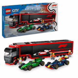 LEGO City Transporteur d'automobiles de Formule 1 avec RB20 & AMR24 - Transporteur de jouets pour les équipes Red Bull et Aston Martin de Formule 1 - Inclus de 5 figurines Minifigures - Cadeau pour enfants à partir de 8 ans 60445