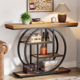 Console industrielle Tribesigns de 105 cm à 4 niveaux avec base circulaire étroite en bois (Marron clair)