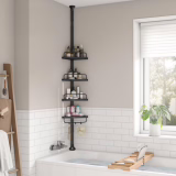 Étagère de Douche Réglable en Hauteur, 4 Niveaux, Étagère d'angle Télescopique, Hauteur 85 à 305 cm, Rangement de Salle de Bain, Noir BCB001B01